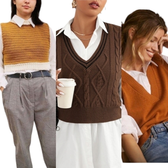 2000s Jamie Scott Burnt Orange Cropped Sweater Vest sz S - Picture 1 of 4